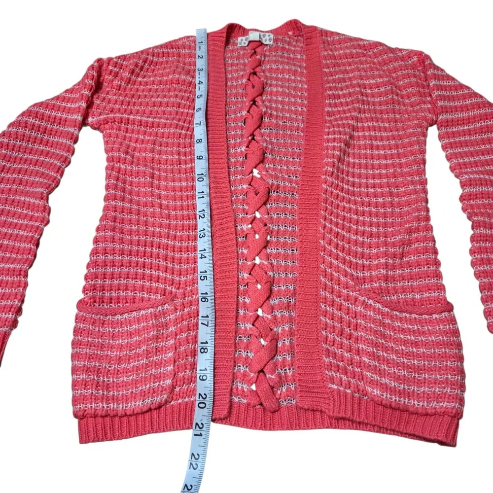 Pink Republic Girls Coral Knit Open Front Cardigan Sweater Kids Size S 7/8‎